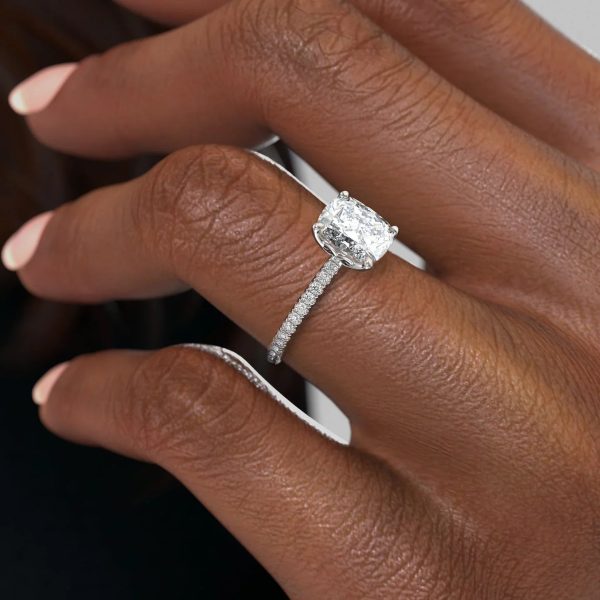 The Pave Alison Set With A 2 Carat Elongated Cushion Lab Diamond Online